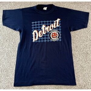 Vintage Champion Detroit Tigers Single Stitch T-Shirt Size Medium M Blue 1980s